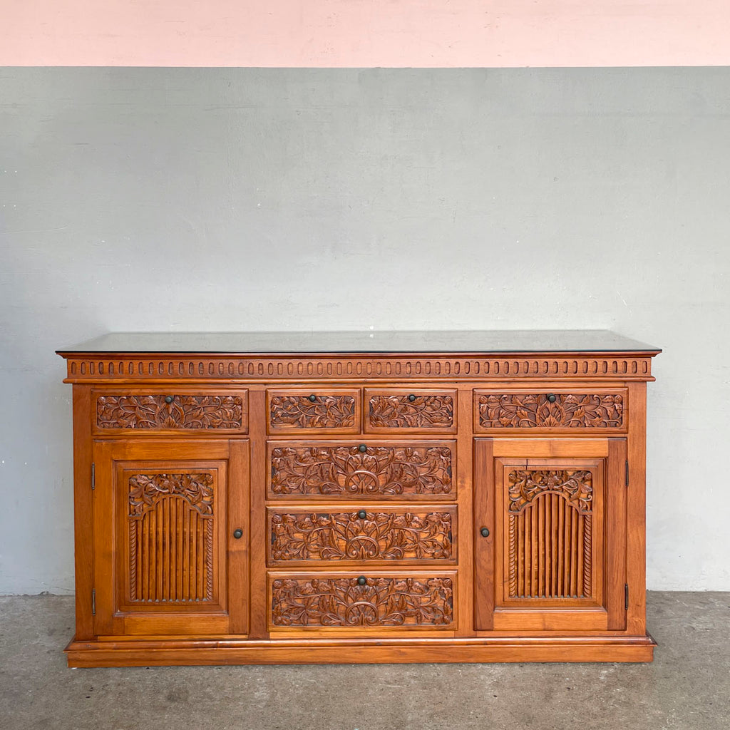 Solid Teak Sideboard with Floral & Foliage Carvings