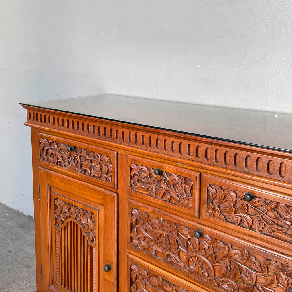 Solid Teak Sideboard with Floral & Foliage Carvings