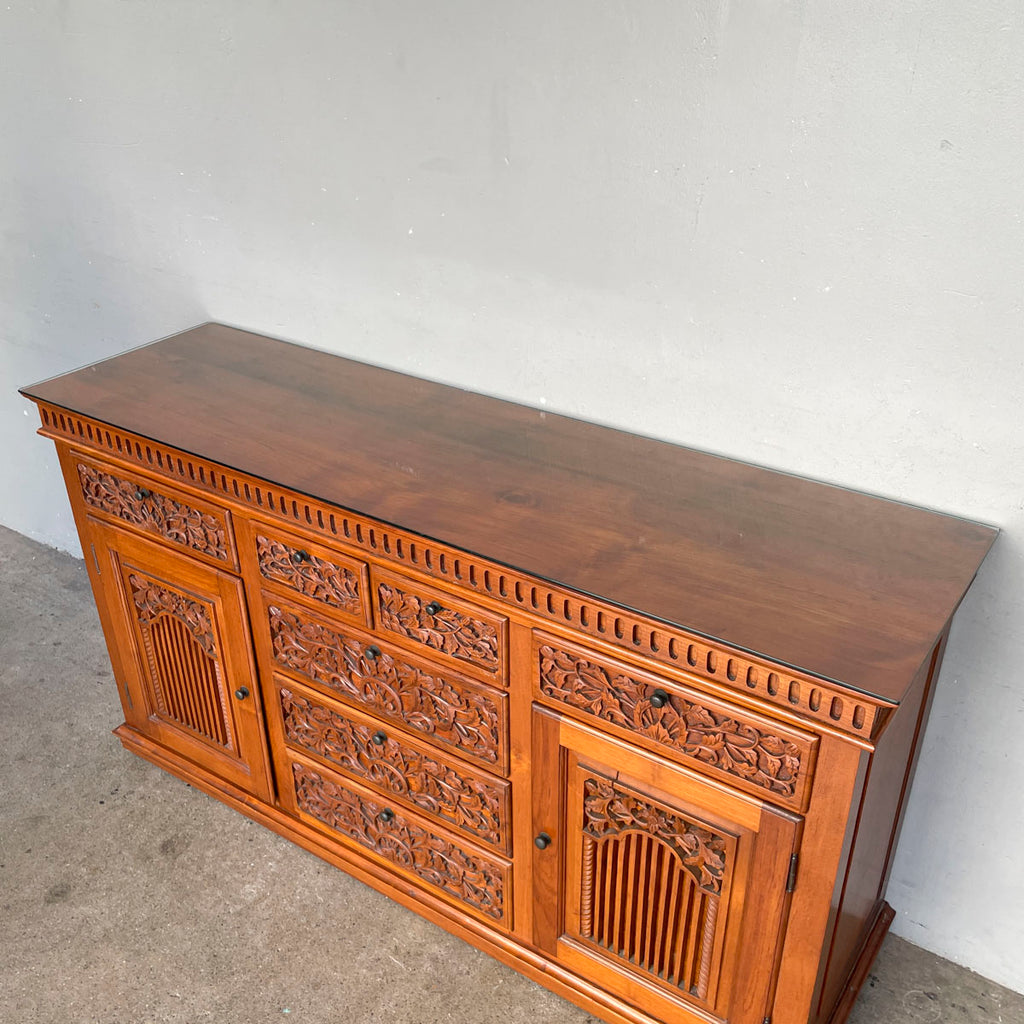 Solid Teak Sideboard with Floral & Foliage Carvings