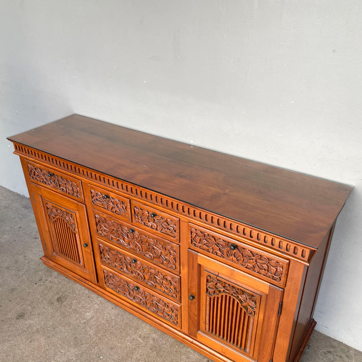 Solid Teak Sideboard with Floral & Foliage Carvings