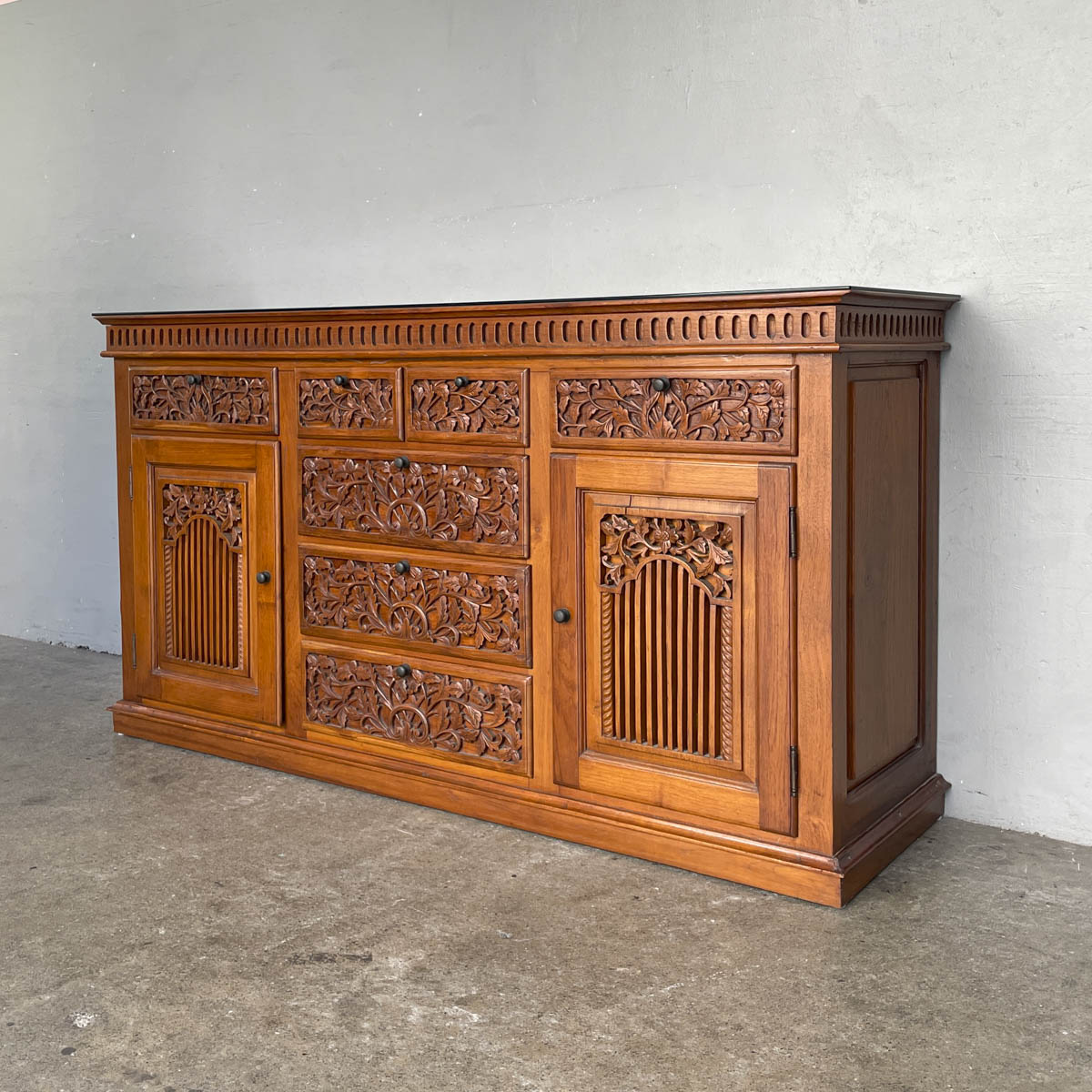 Solid Teak Sideboard with Floral & Foliage Carvings