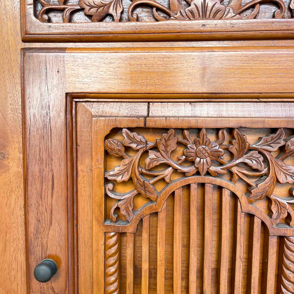 Solid Teak Sideboard with Floral & Foliage Carvings