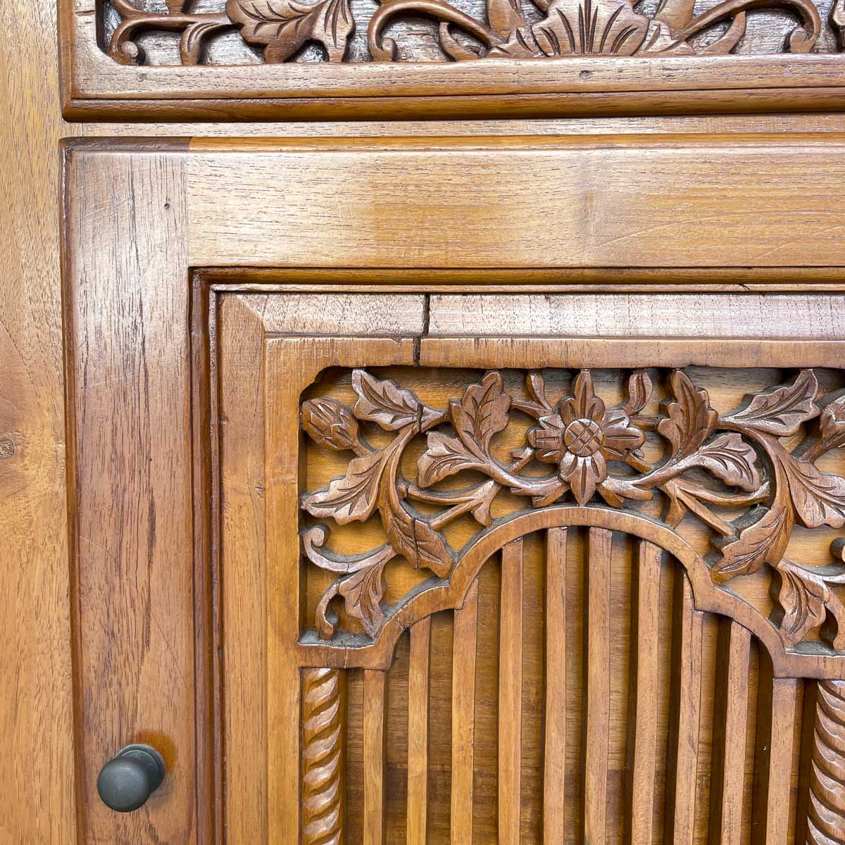 Solid Teak Sideboard with Floral & Foliage Carvings