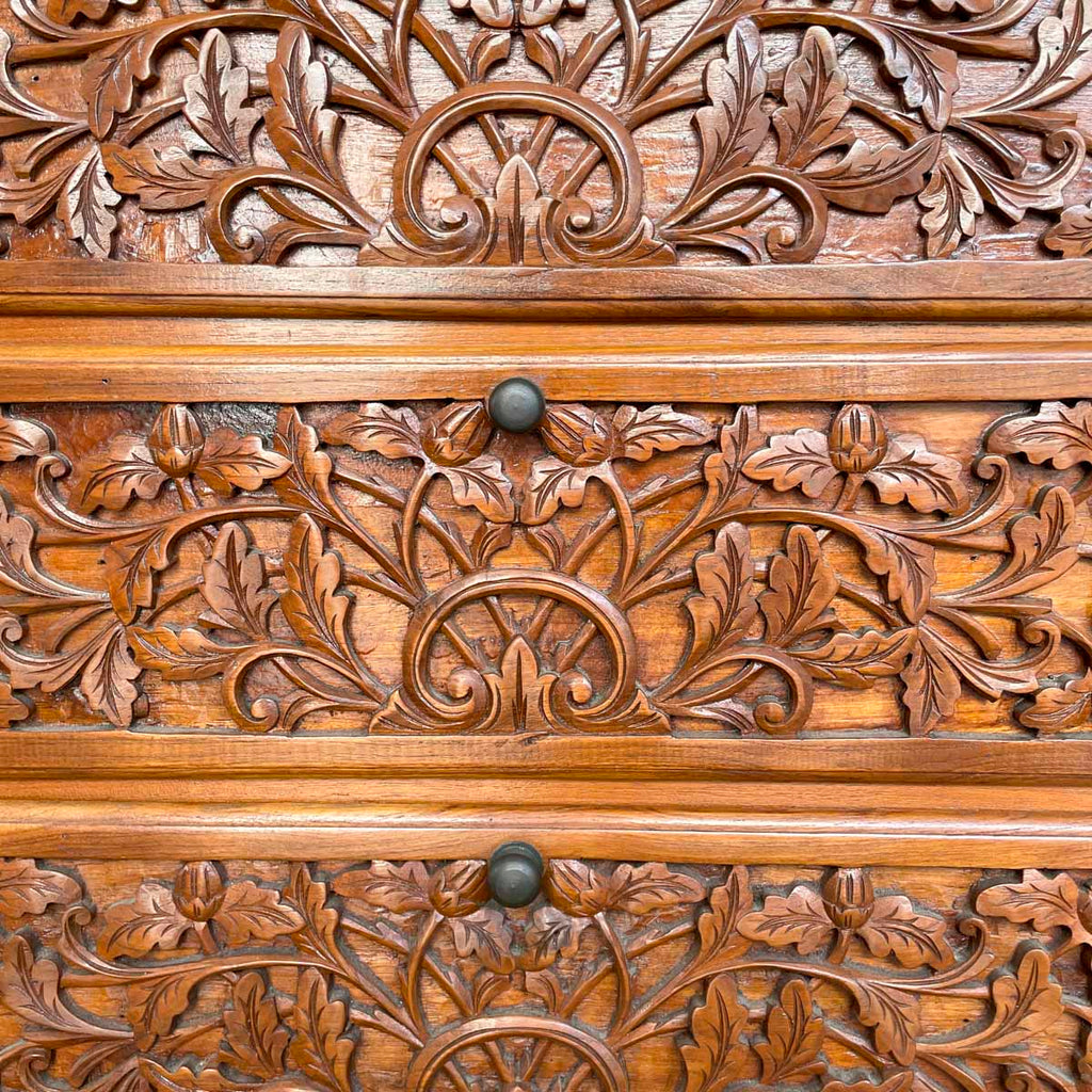 Solid Teak Sideboard with Floral & Foliage Carvings