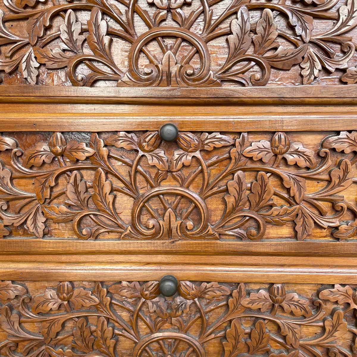 Solid Teak Sideboard with Floral & Foliage Carvings