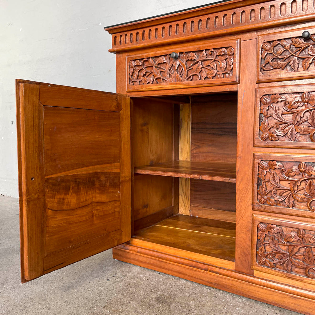 Solid Teak Sideboard with Floral & Foliage Carvings