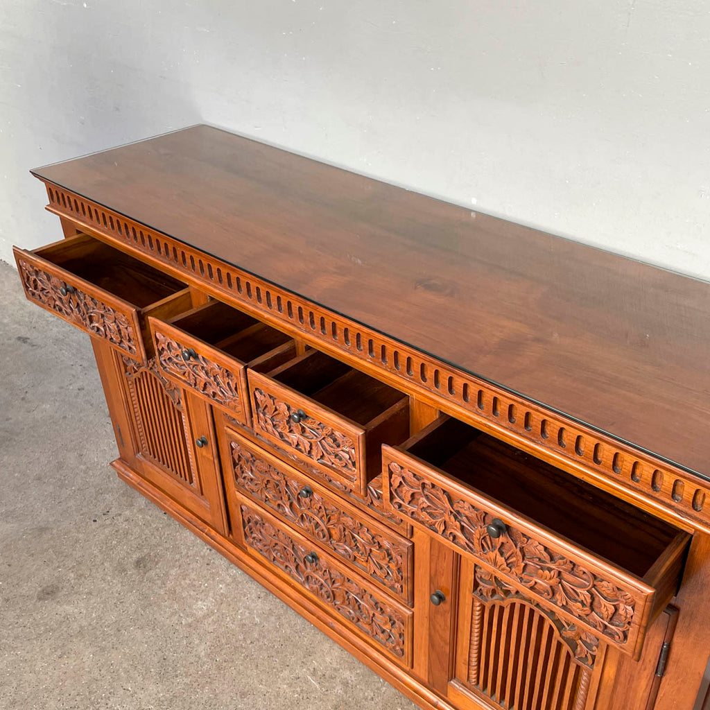 Solid Teak Sideboard with Floral & Foliage Carvings