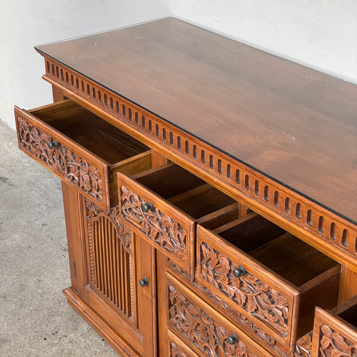 Solid Teak Sideboard with Floral & Foliage Carvings