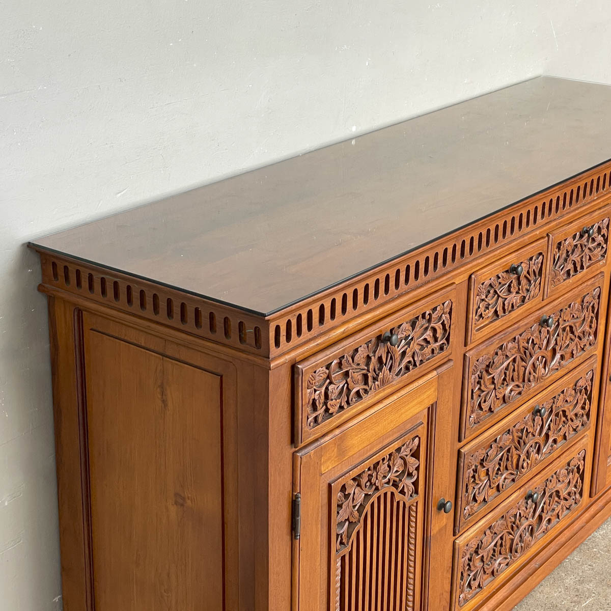 Solid Teak Sideboard with Floral & Foliage Carvings