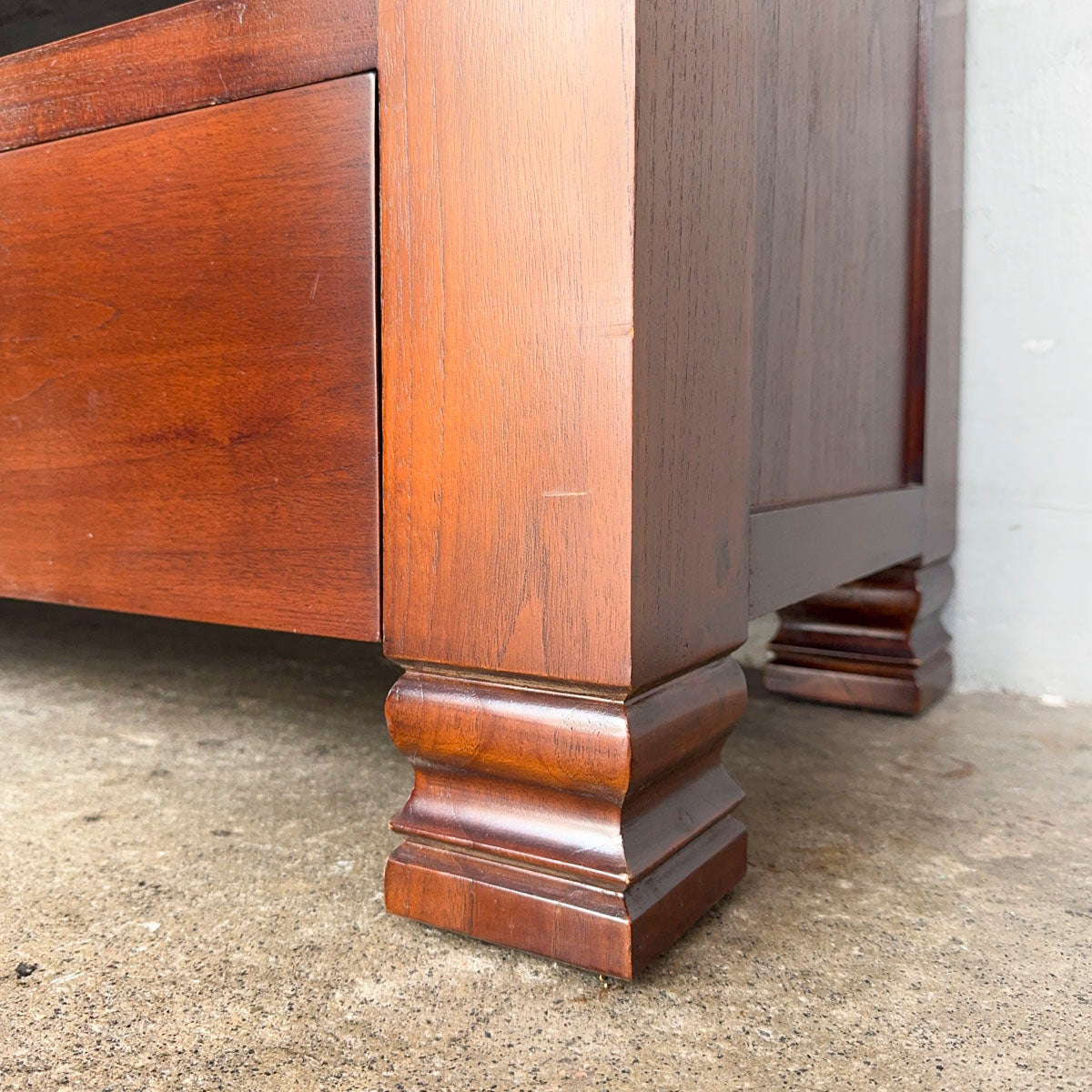 Indonesian Mahogany TV Console with Floral Carvings