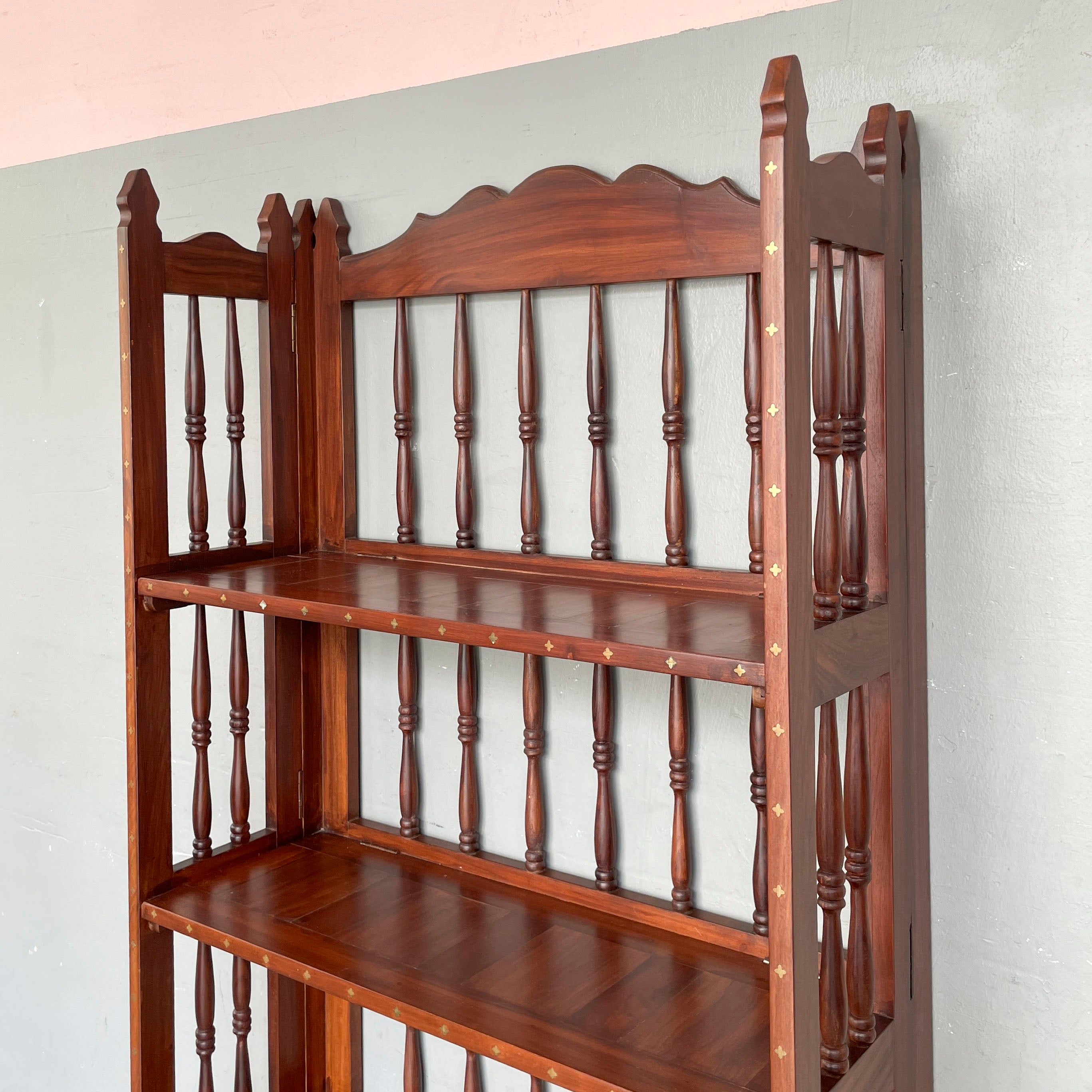 Indian Rosewood Collapsible Bookshelf (4-Petal Floral Inlays)