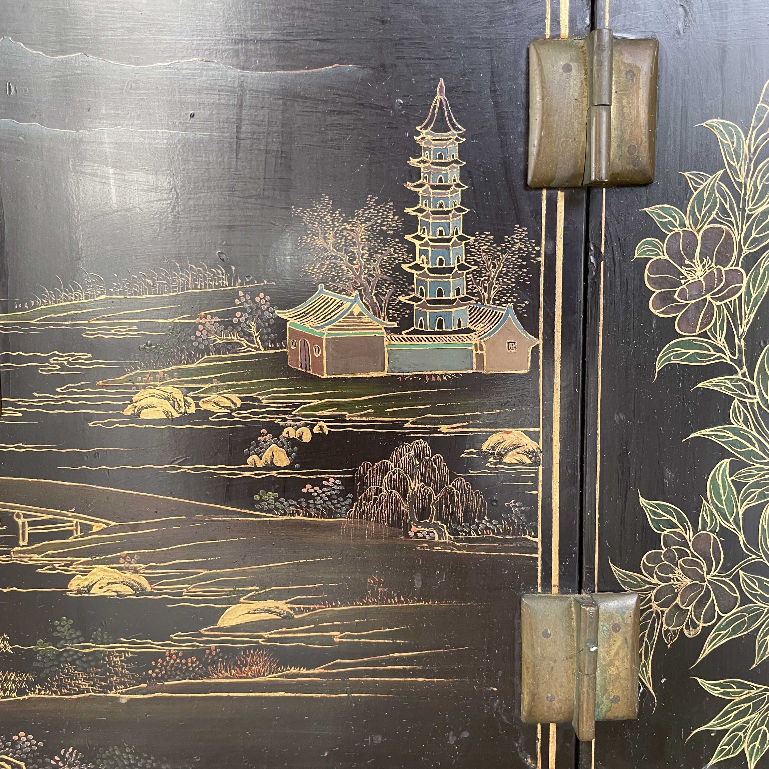 Hand-Painted Lacquered Side Cabinet