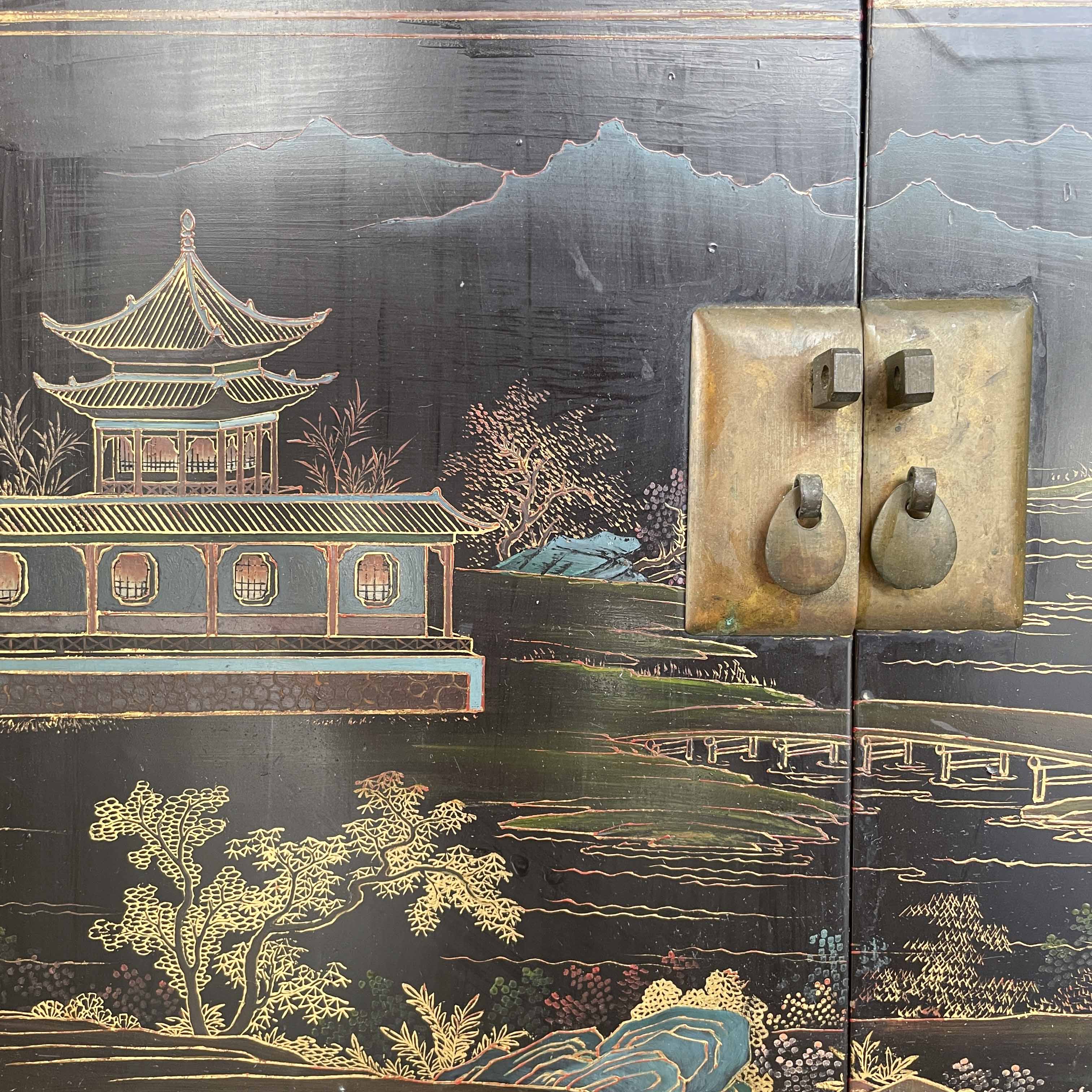 Hand-Painted Lacquered Side Cabinet