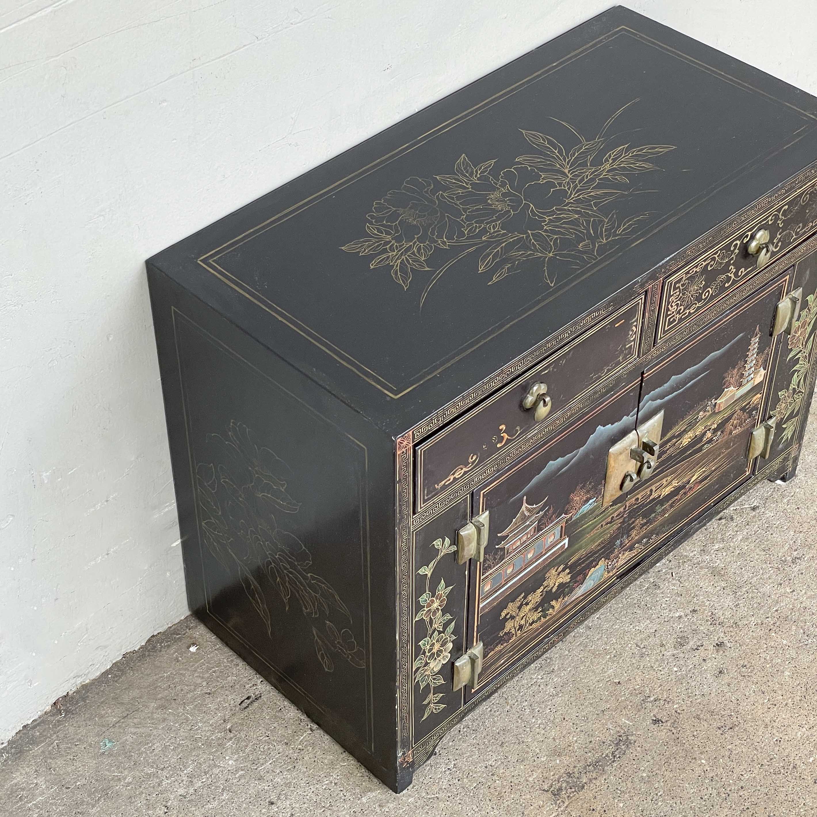 Hand-Painted Lacquered Side Cabinet