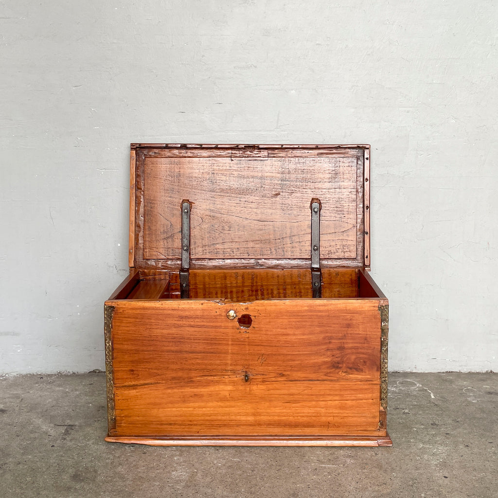 Vintage Wooden Chest with Metal Trims