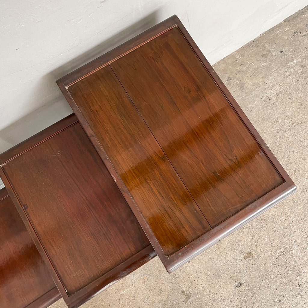 Set of 4 Wooden Nesting Tables with Carved Aprons
