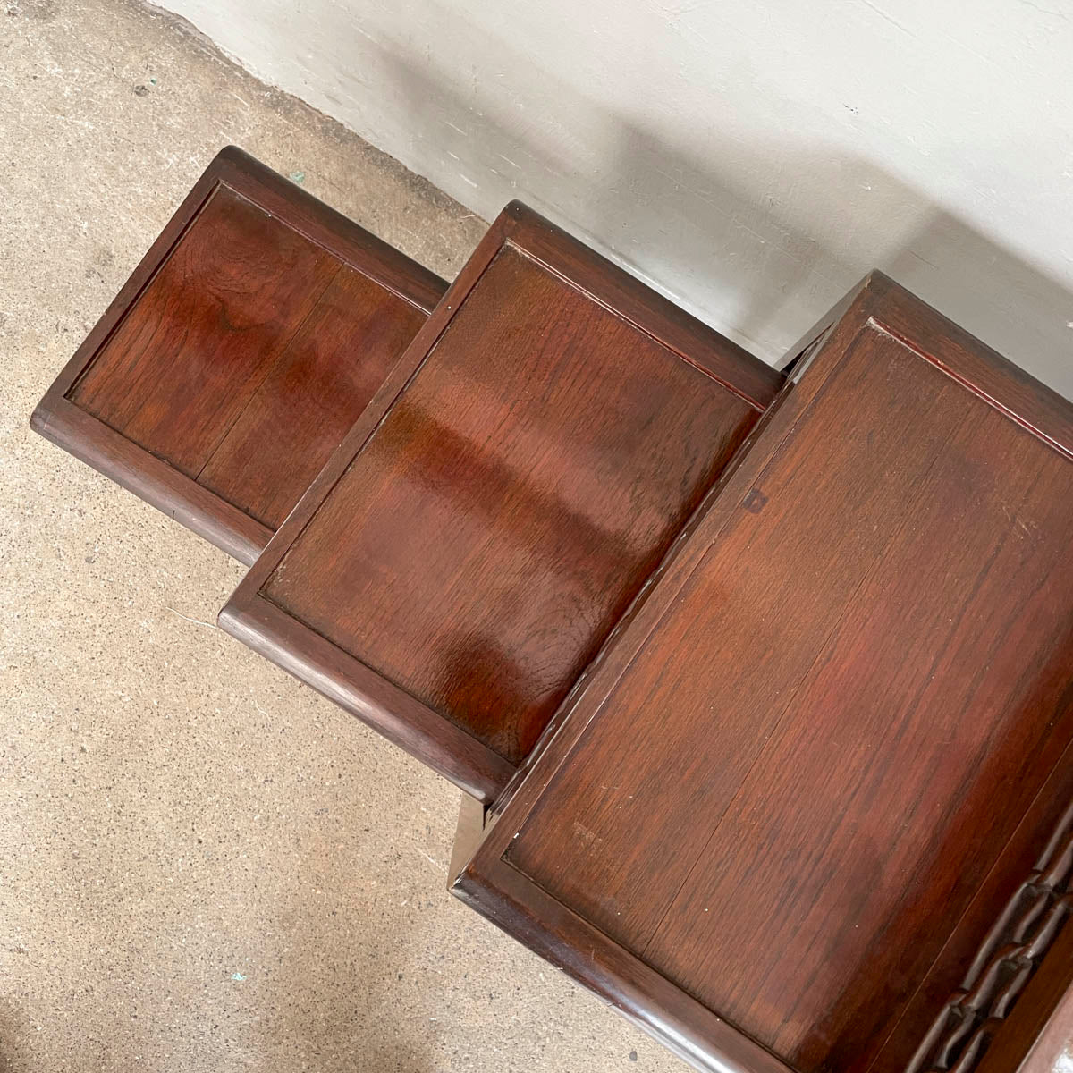 Set of 4 Wooden Nesting Tables with Carved Aprons