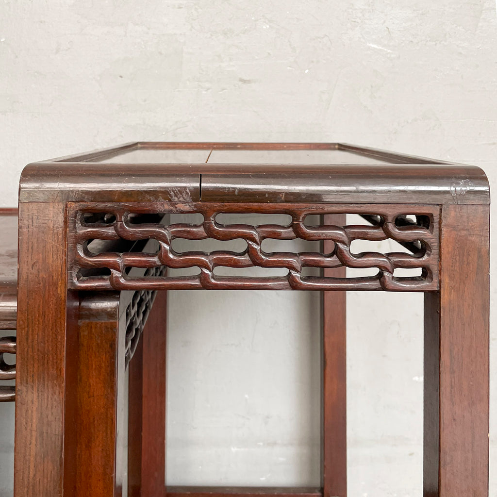 Set of 4 Wooden Nesting Tables with Carved Aprons
