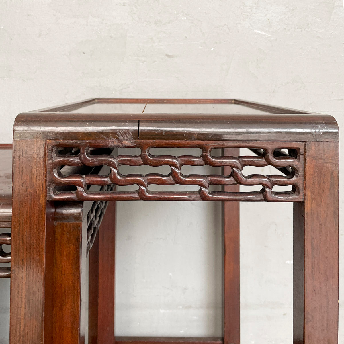 Set of 4 Wooden Nesting Tables with Carved Aprons