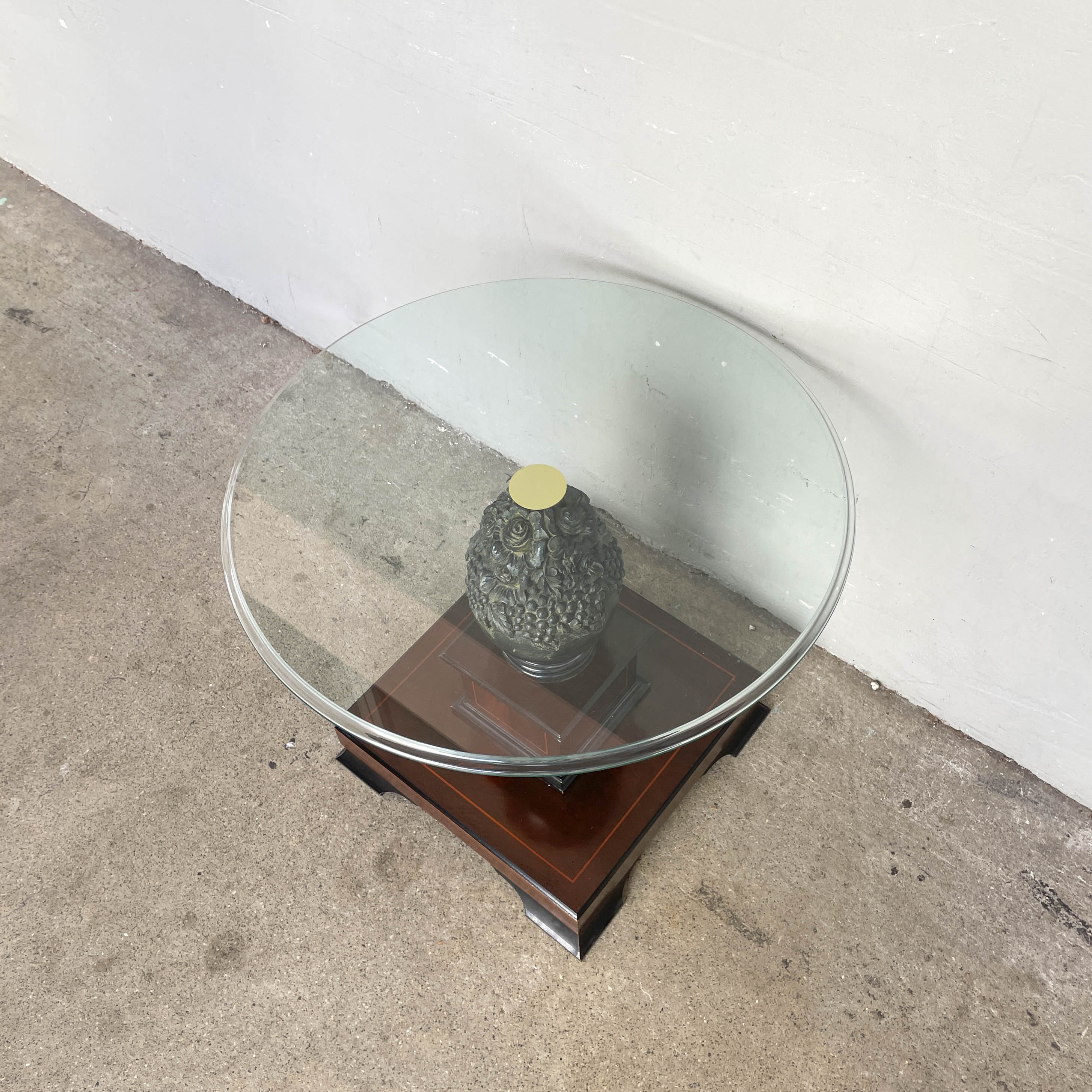 Ornate Floral Pedestal Side Table with Glass Top
