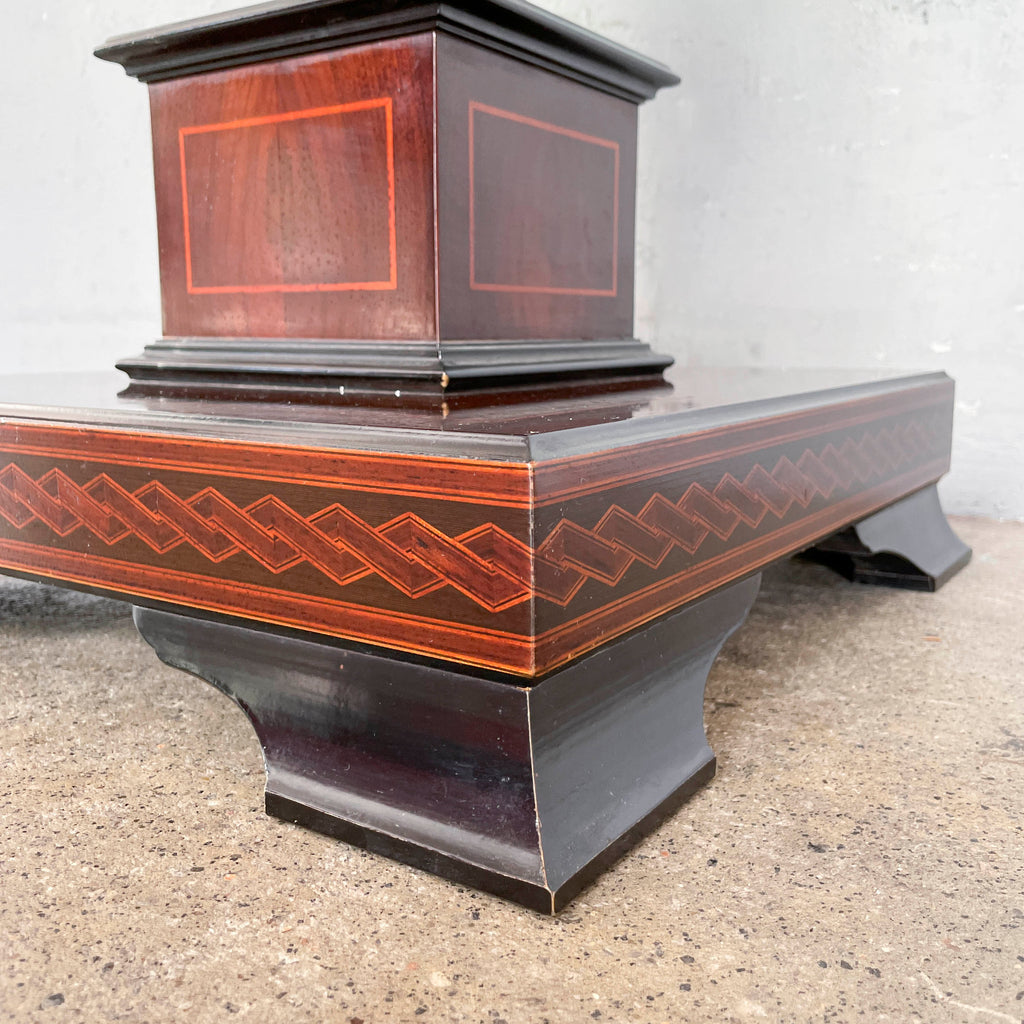 Ornate Floral Pedestal Side Table with Glass Top