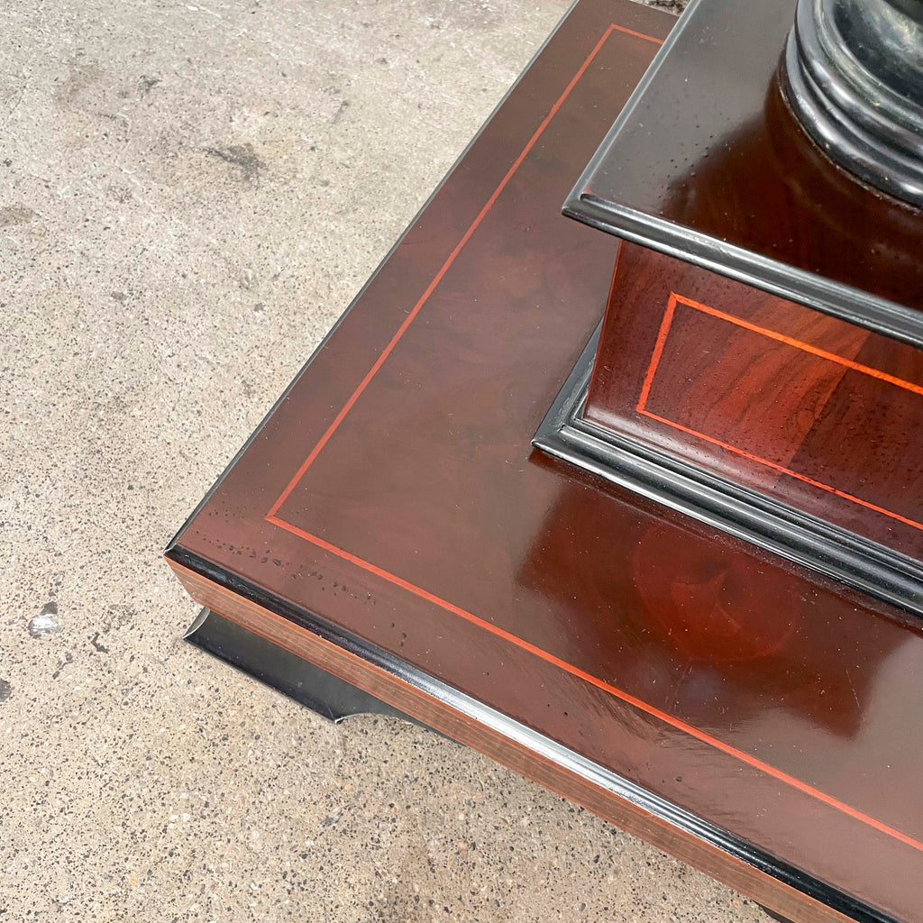 Ornate Floral Pedestal Side Table with Glass Top