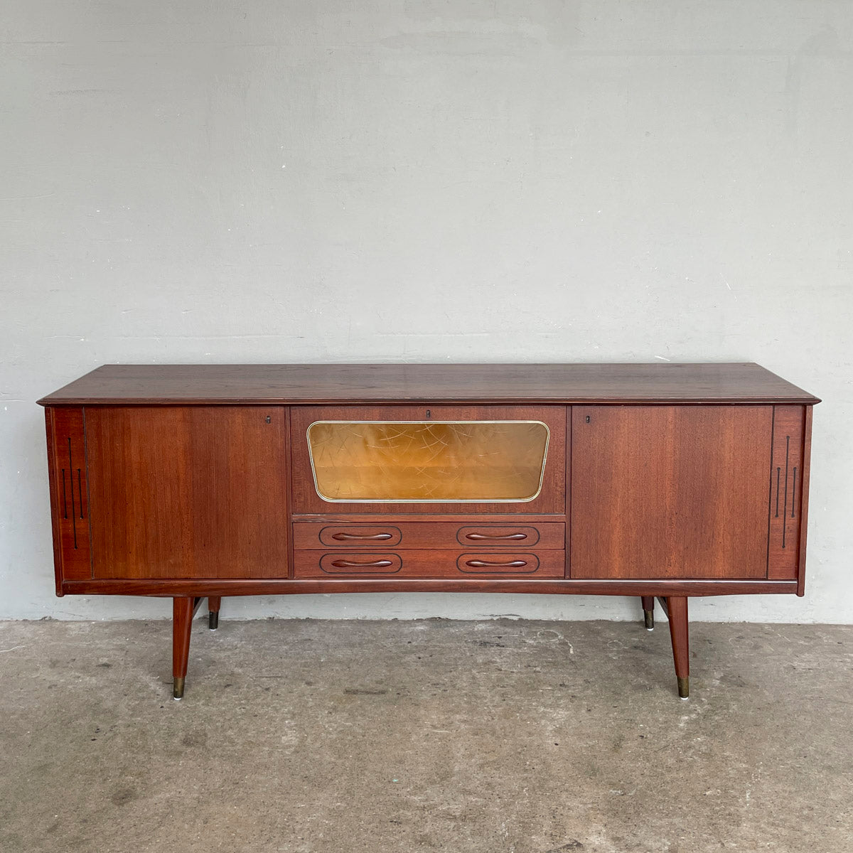 Mid-Century Modern Sideboard with Amber Glass Detail