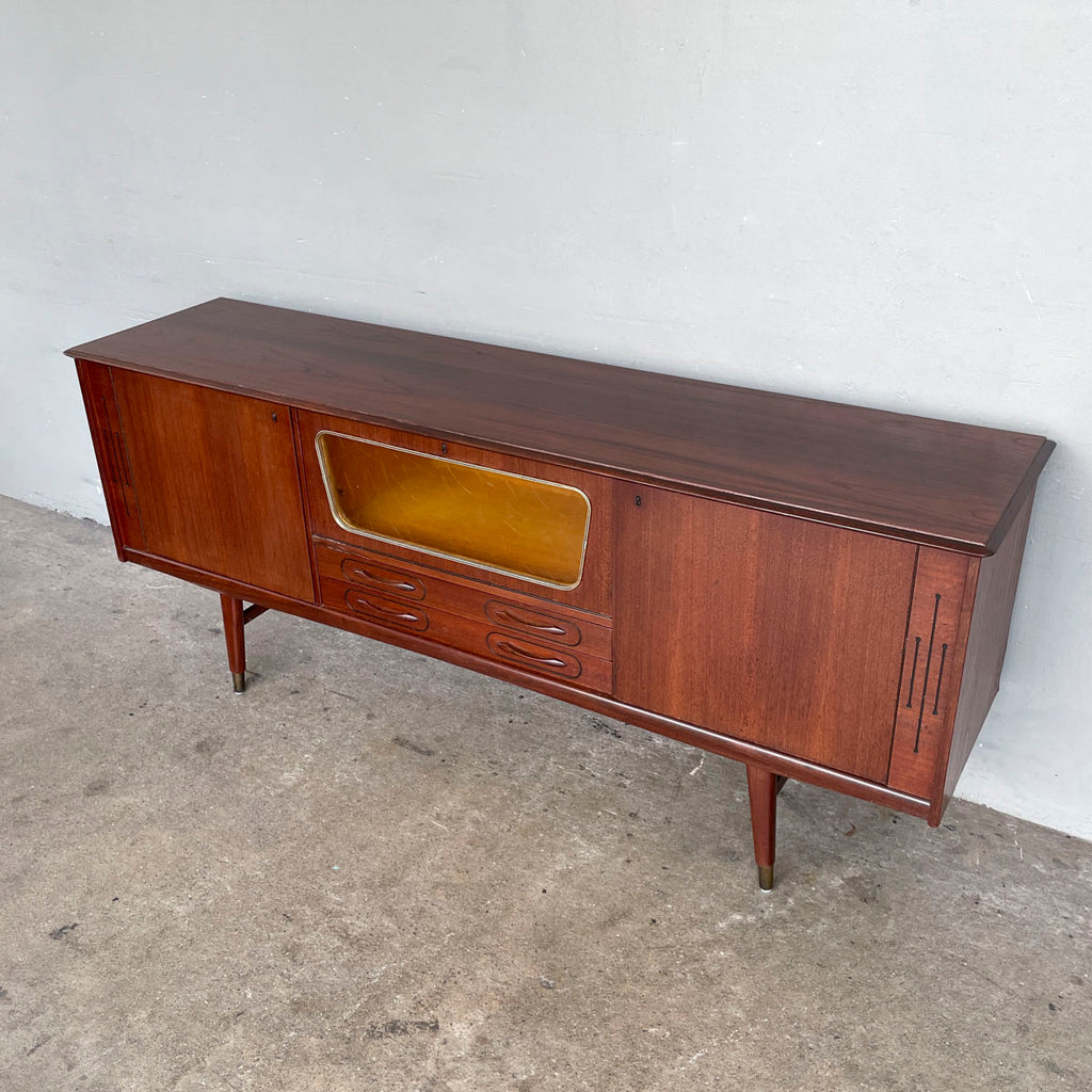 Mid-Century Modern Sideboard with Amber Glass Detail