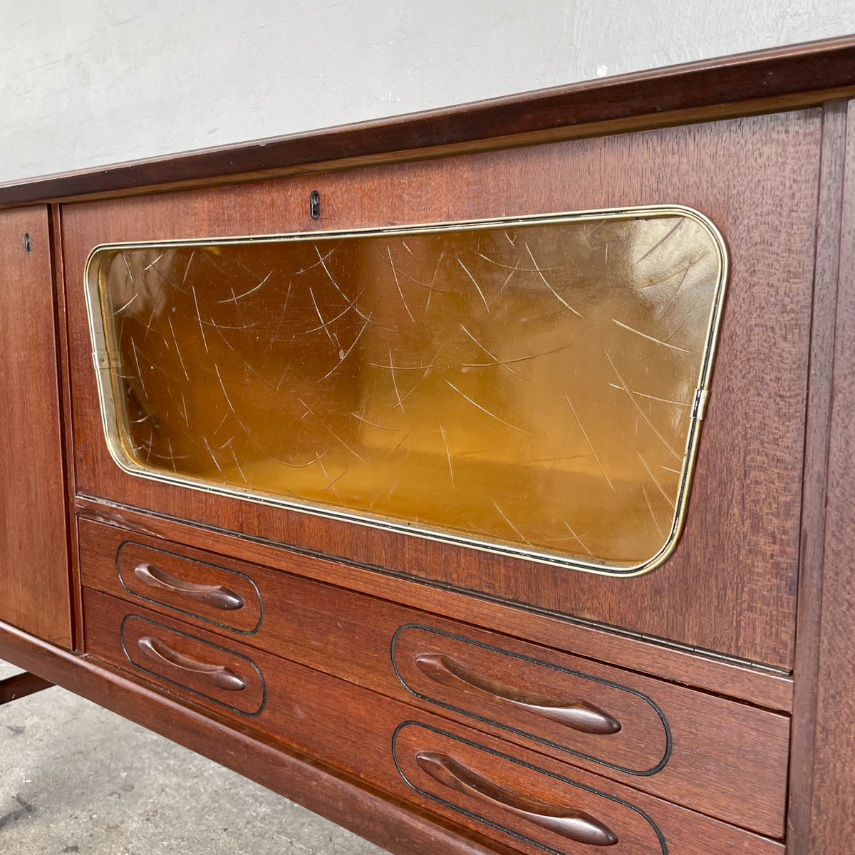 Mid-Century Modern Sideboard with Amber Glass Detail