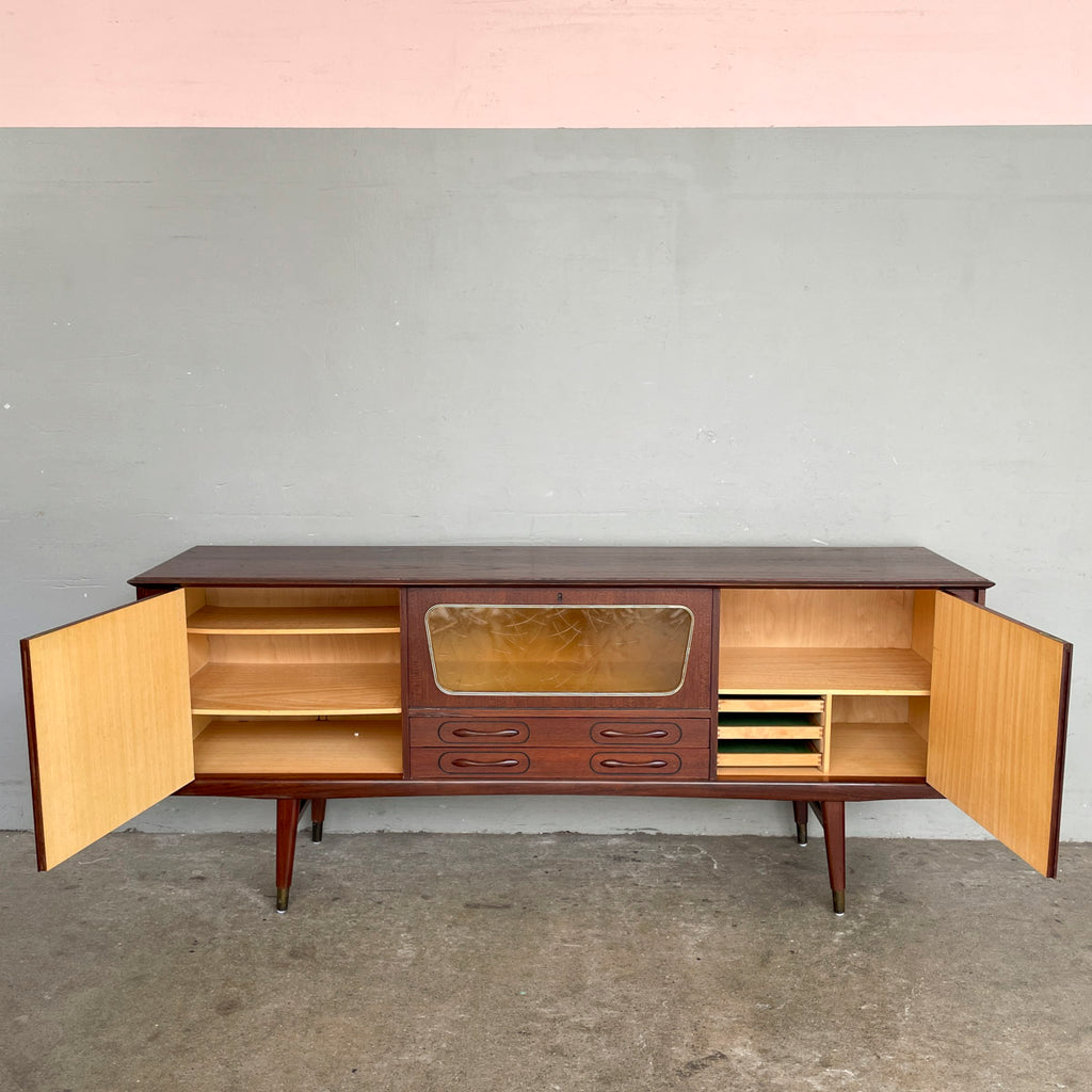 Mid-Century Modern Sideboard with Amber Glass Detail