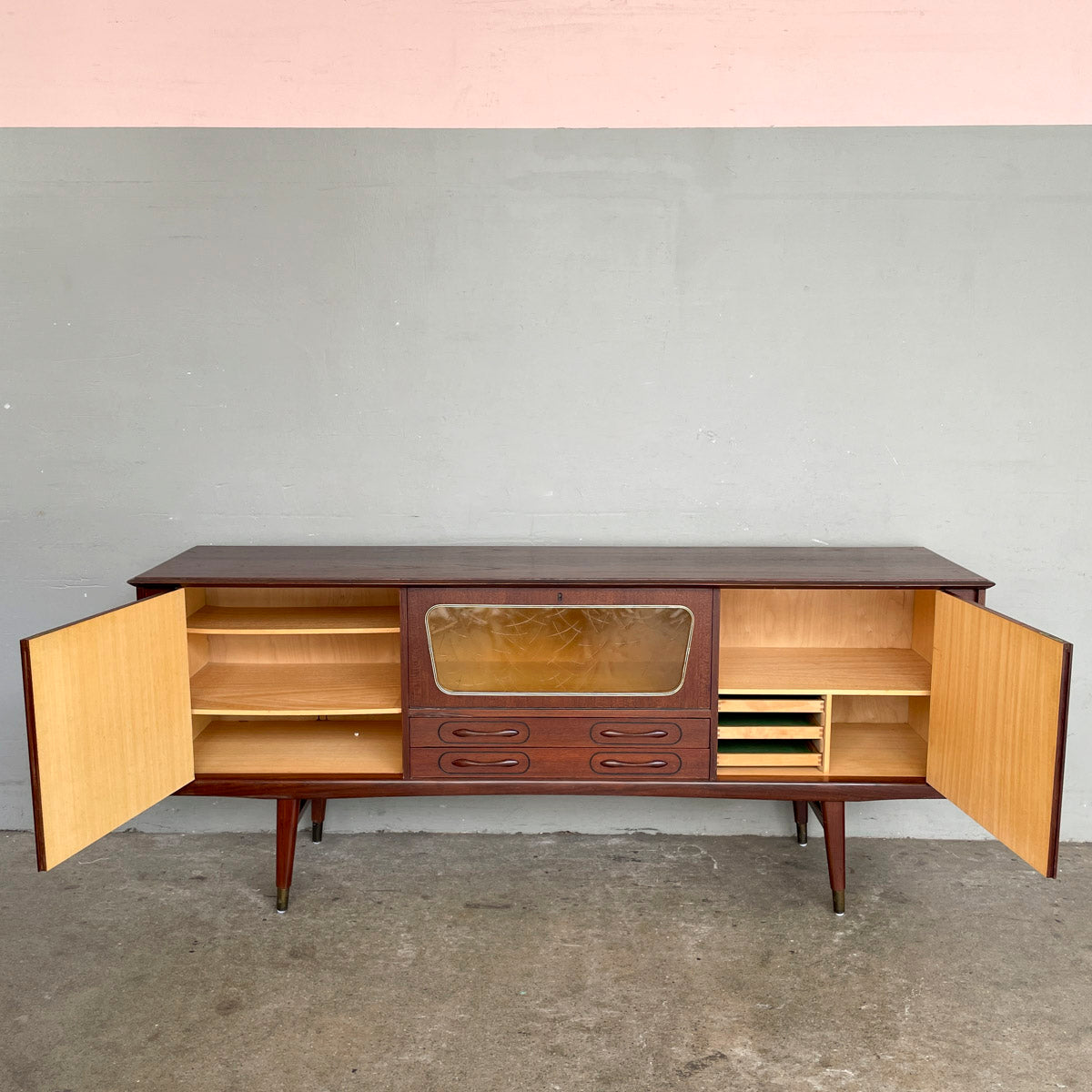 Mid-Century Modern Sideboard with Amber Glass Detail