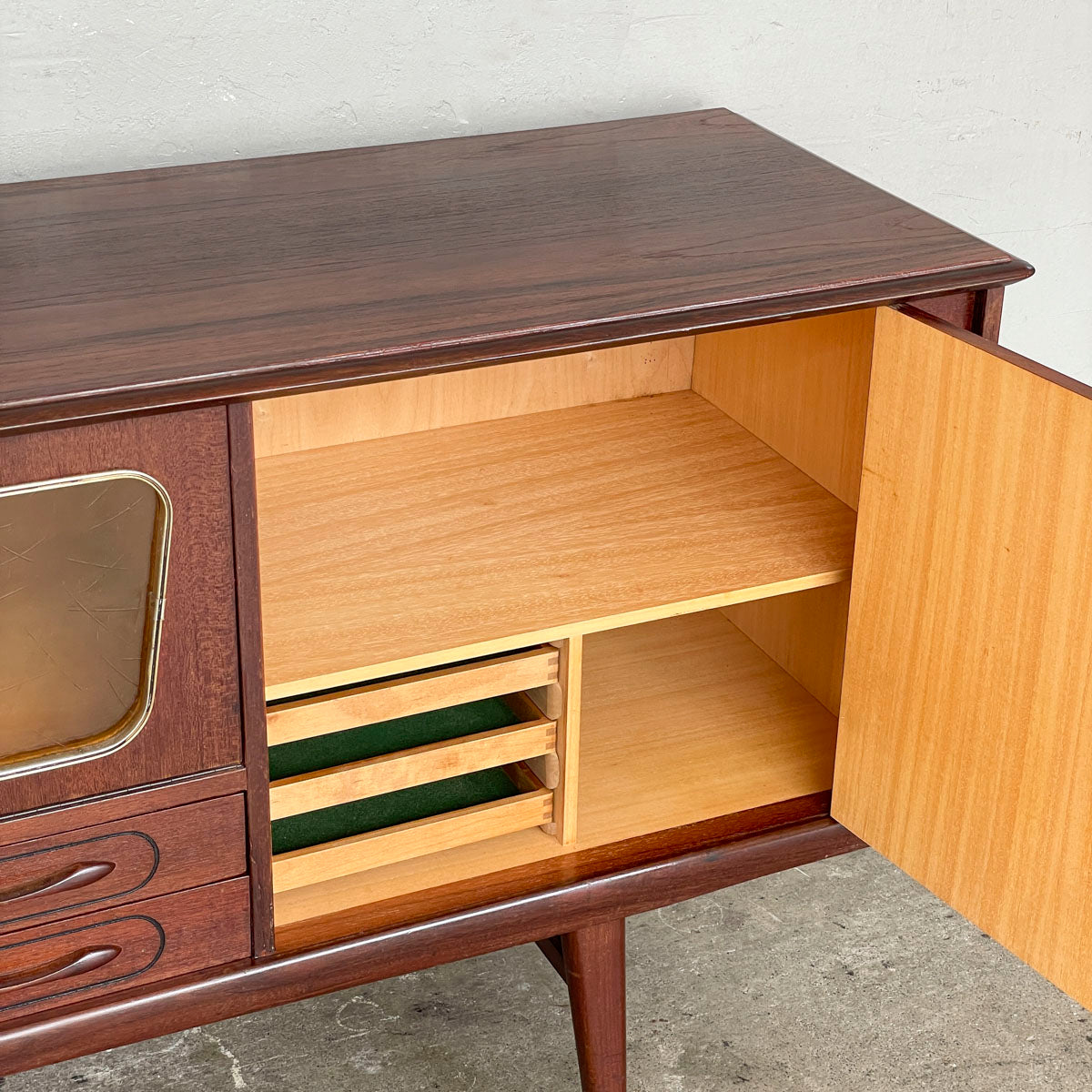 Mid-Century Modern Sideboard with Amber Glass Detail