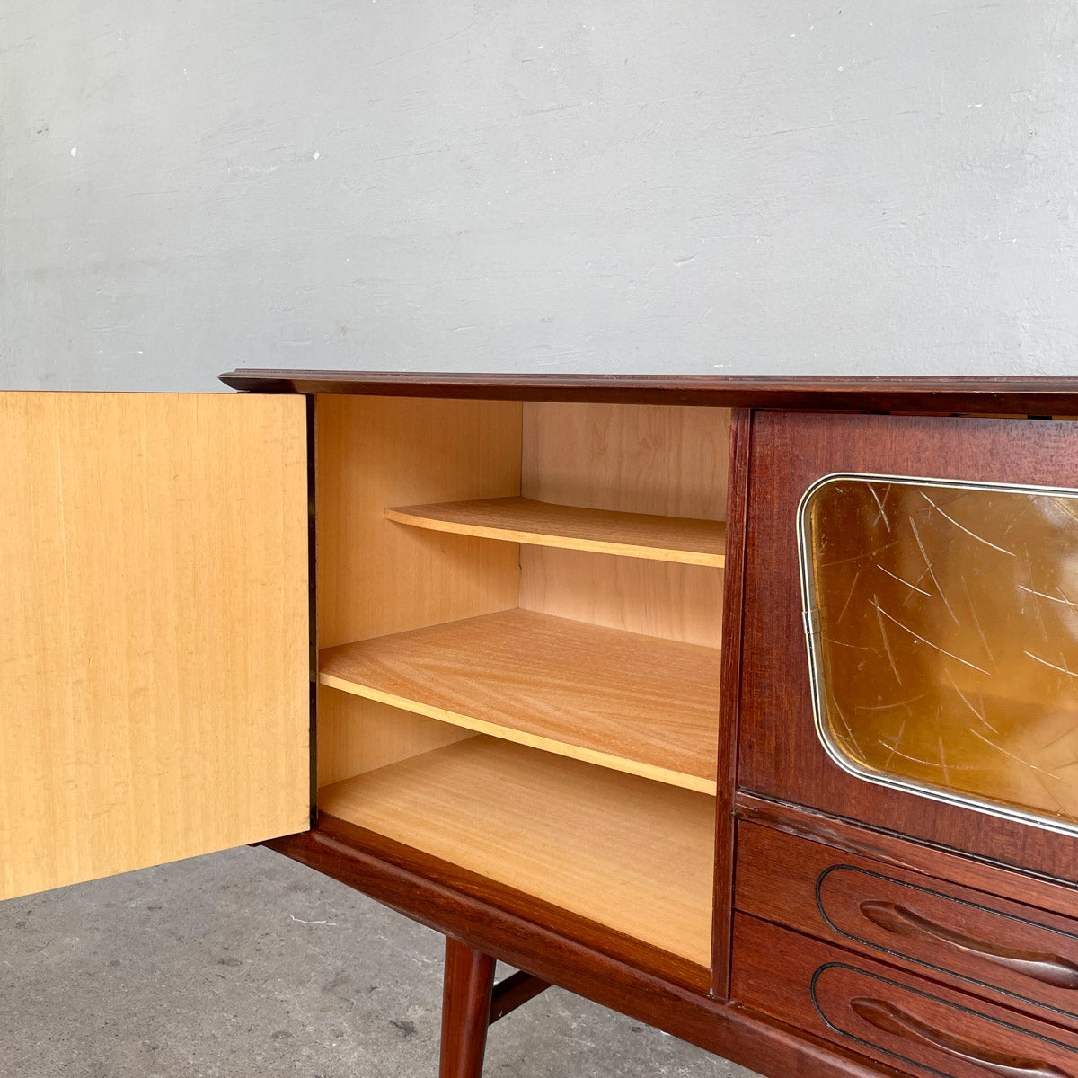 Mid-Century Modern Sideboard with Amber Glass Detail