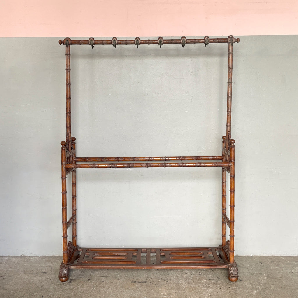 Vintage Carved Wooden Faux Bamboo Coat Stand