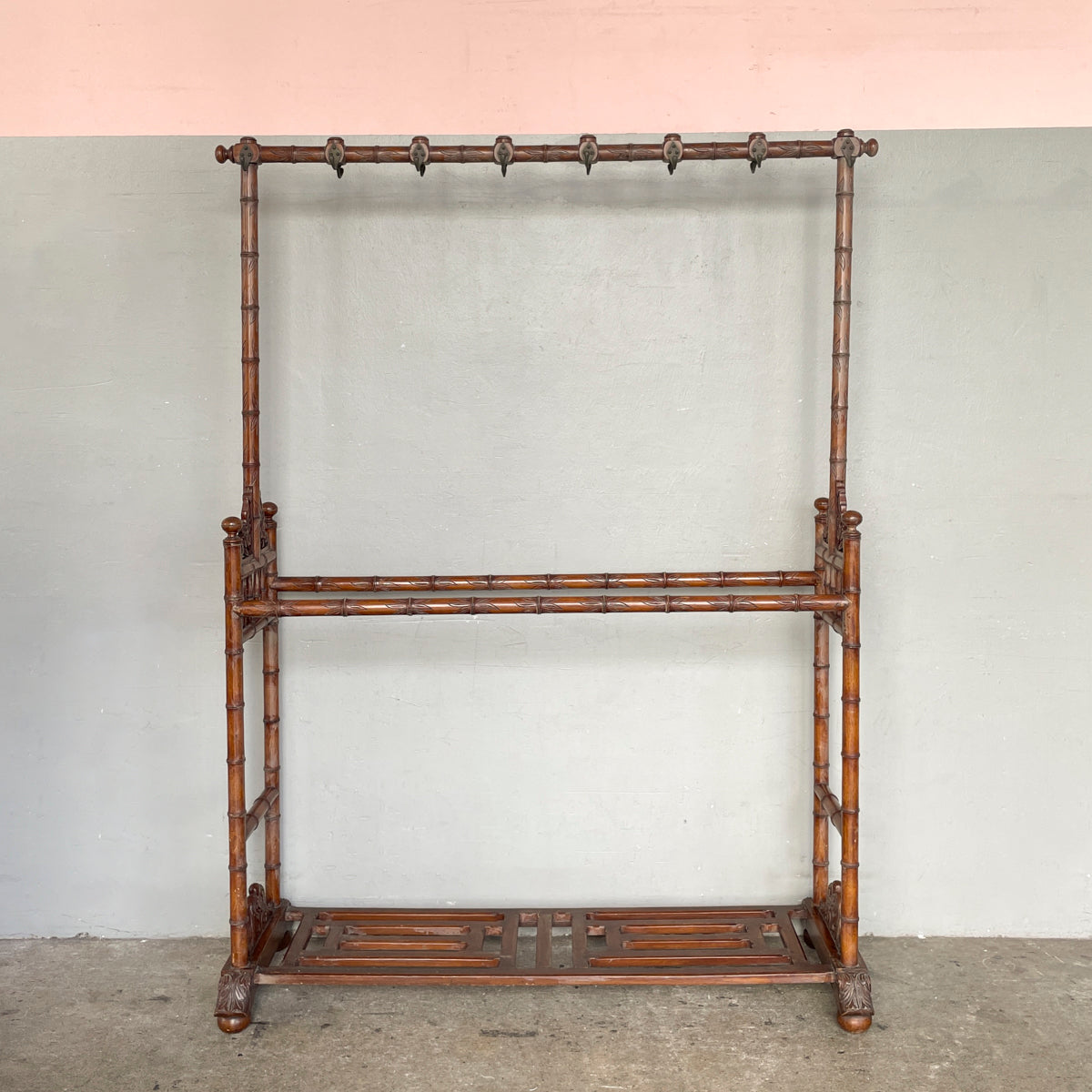 Vintage Carved Wooden Faux Bamboo Coat Stand