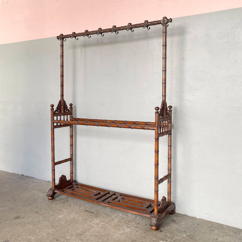Vintage Carved Wooden Faux Bamboo Coat Stand