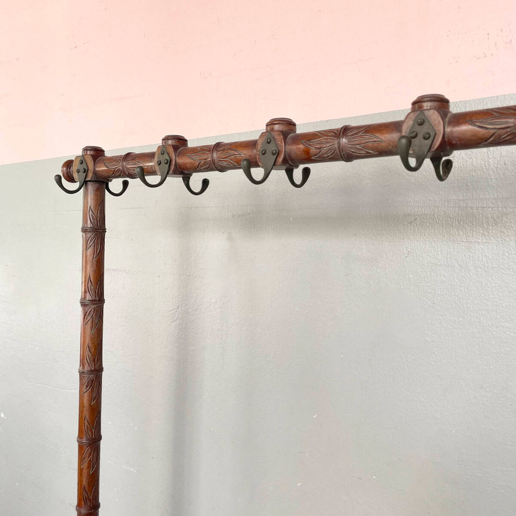 Vintage Carved Wooden Faux Bamboo Coat Stand