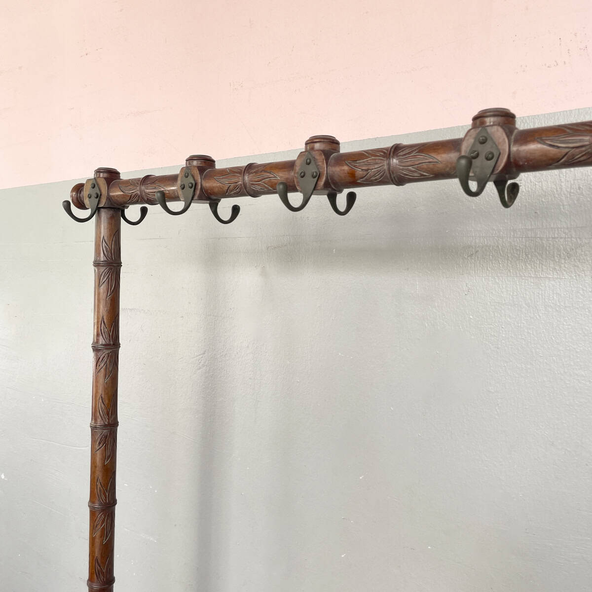 Vintage Carved Wooden Faux Bamboo Coat Stand