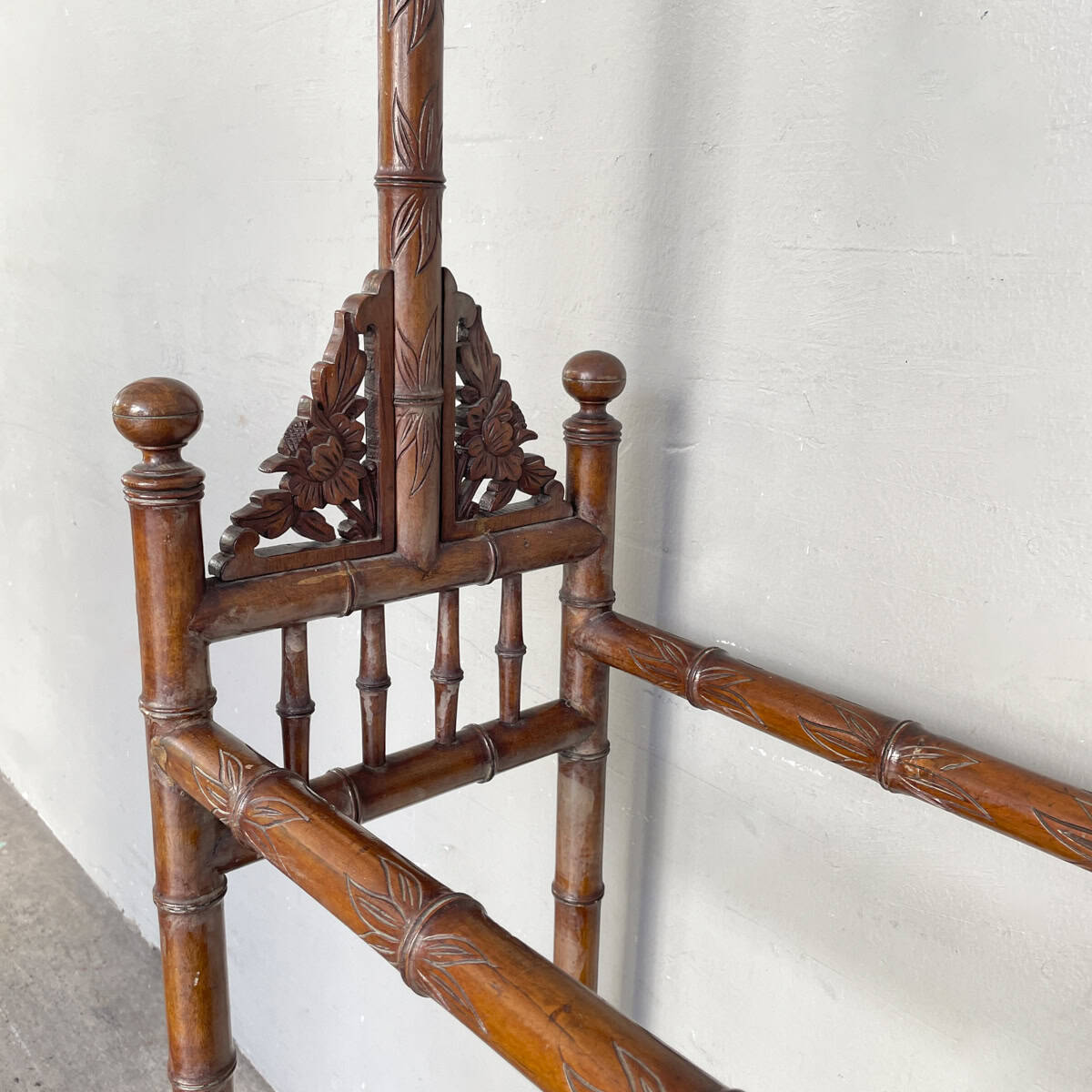 Vintage Carved Wooden Faux Bamboo Coat Stand