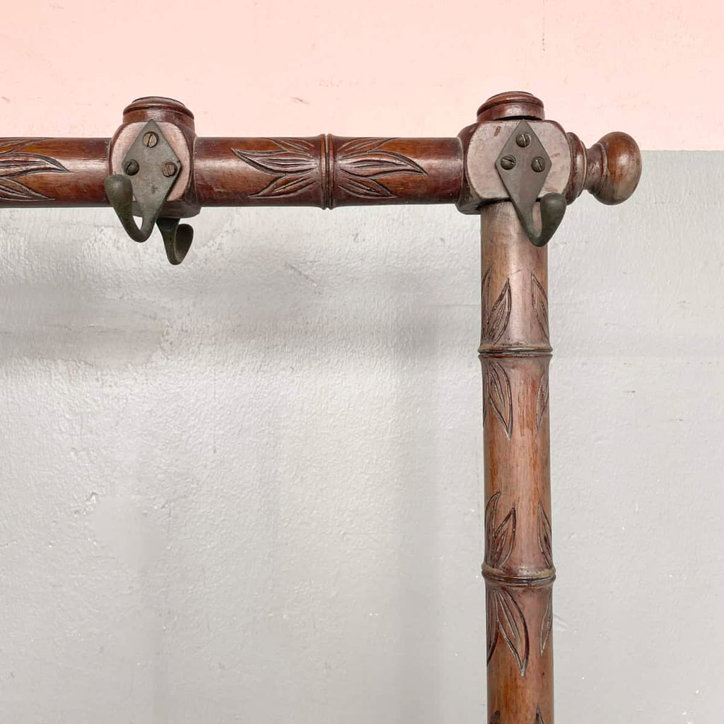 Vintage Carved Wooden Faux Bamboo Coat Stand