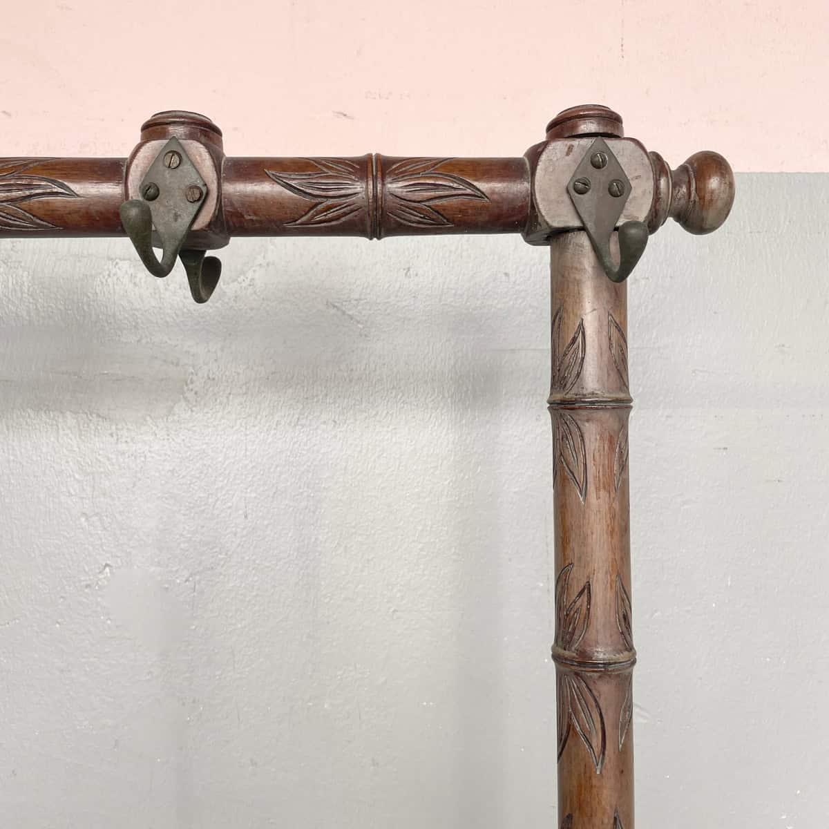Vintage Carved Wooden Faux Bamboo Coat Stand