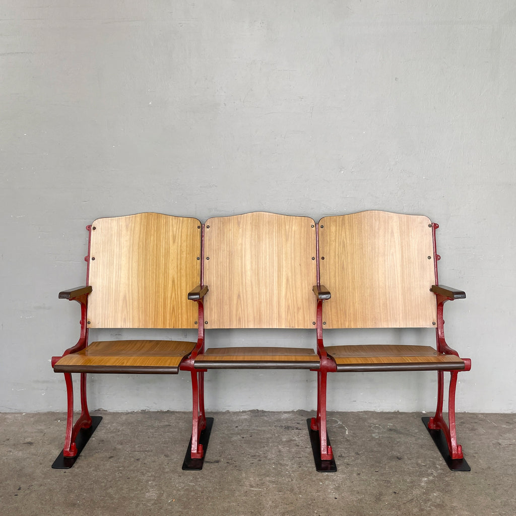 Restored 3-Seater Auditorium Chair (Deep Red Frame)