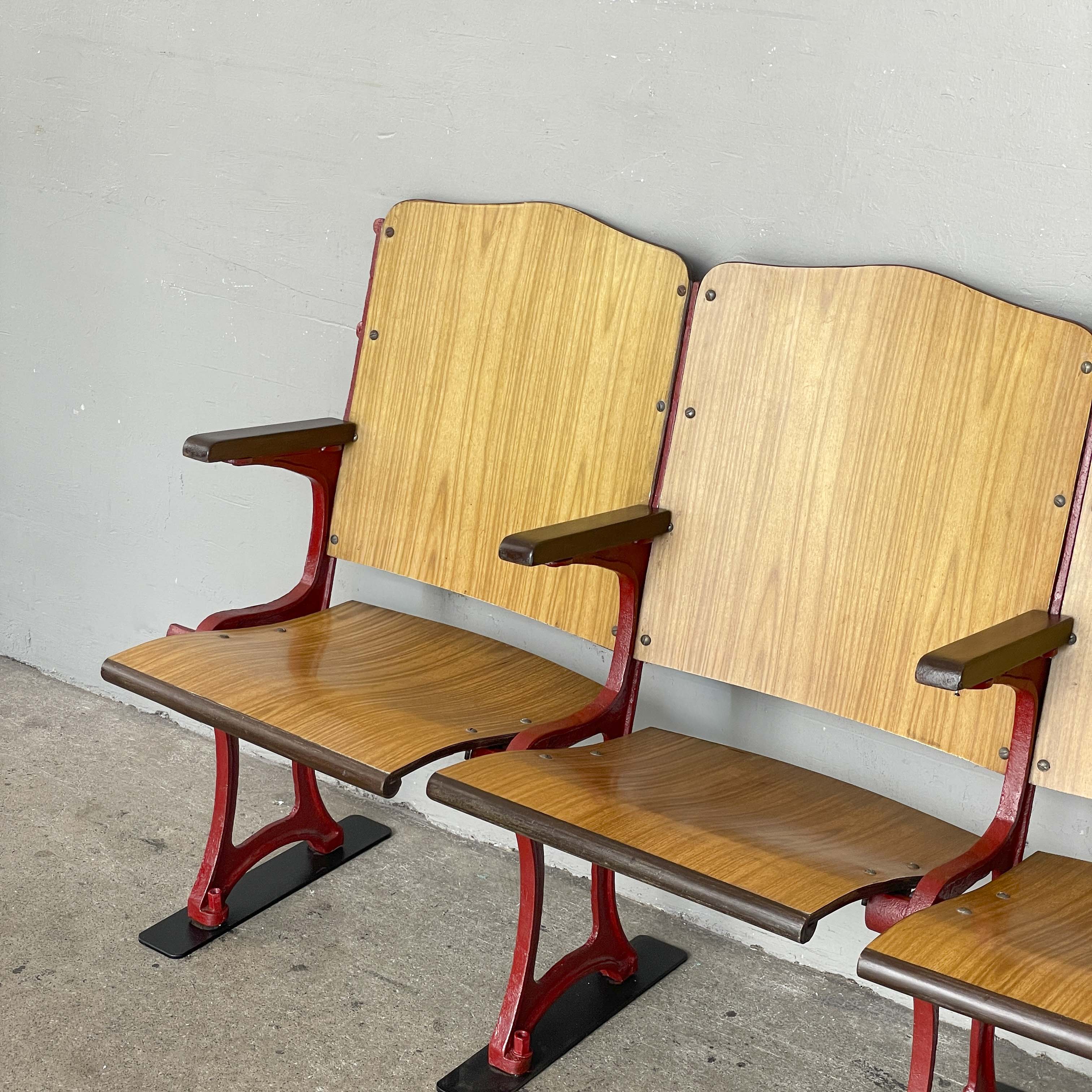 Restored 3-Seater Auditorium Chair (Deep Red Frame)