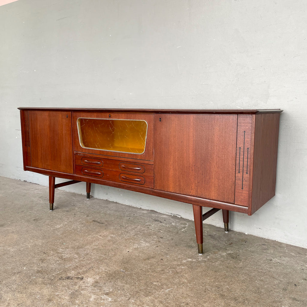 Mid-Century Modern Sideboard with Amber Glass Detail