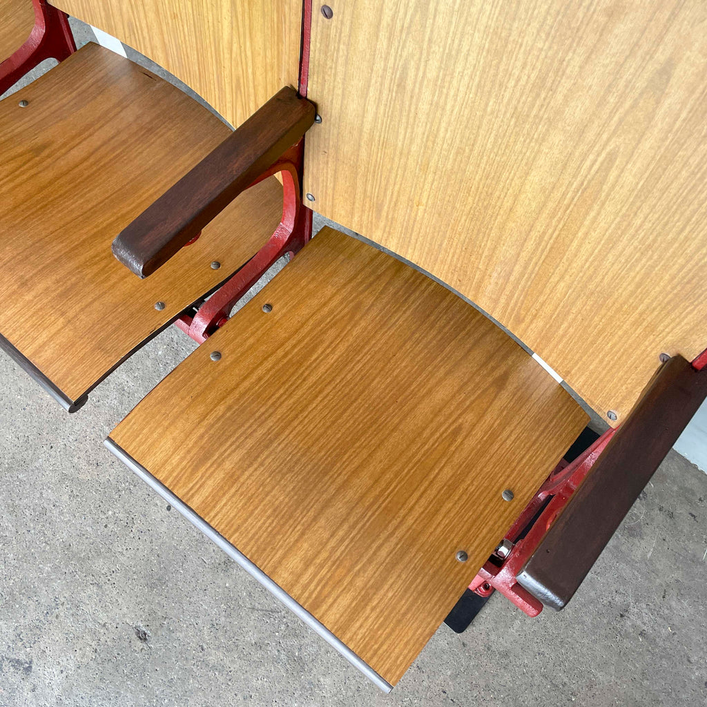 Restored 3-Seater Auditorium Chair (Deep Red Frame)
