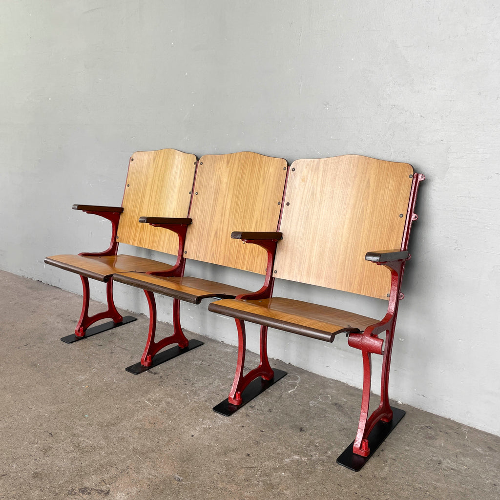 Restored 3-Seater Auditorium Chair (Deep Red Frame)