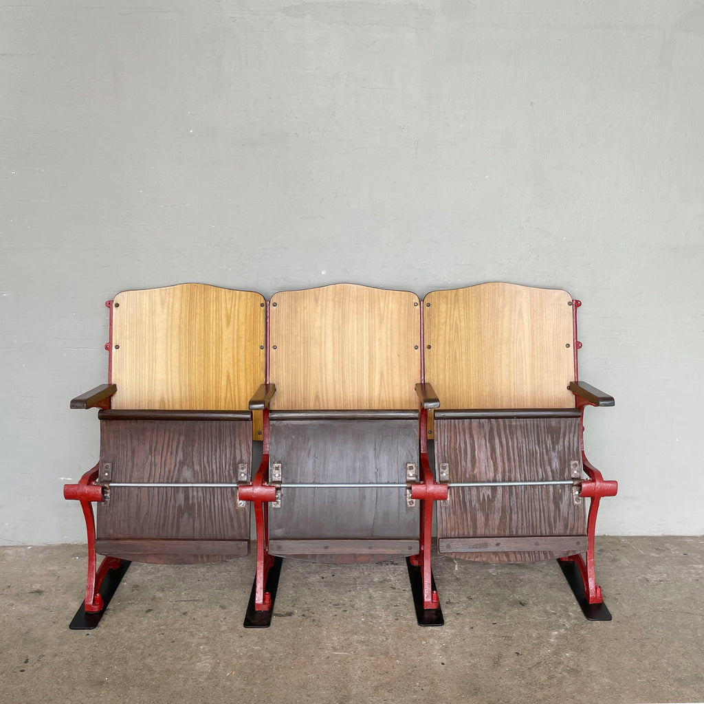Restored 3-Seater Auditorium Chair (Deep Red Frame)