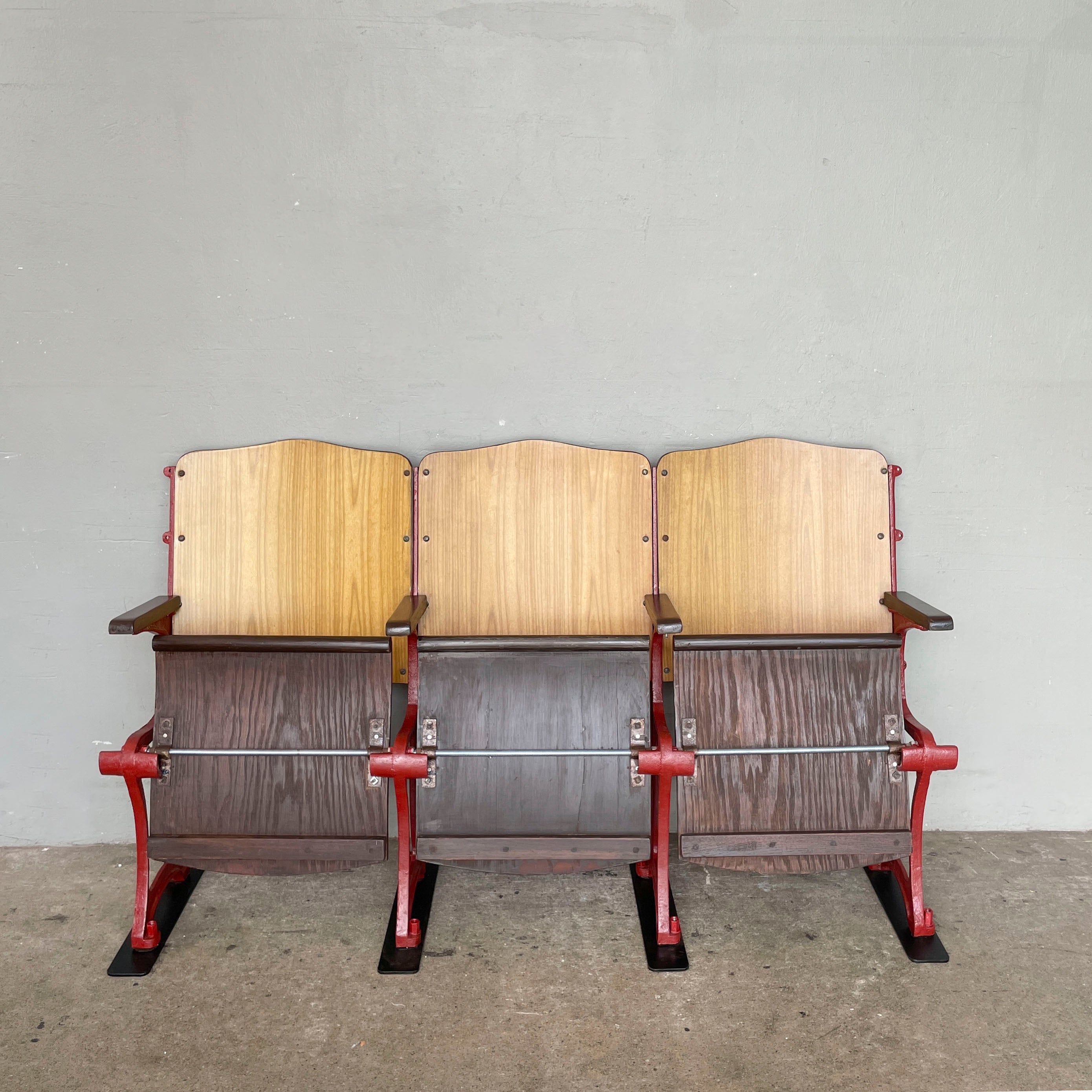 Restored 3-Seater Auditorium Chair (Deep Red Frame)
