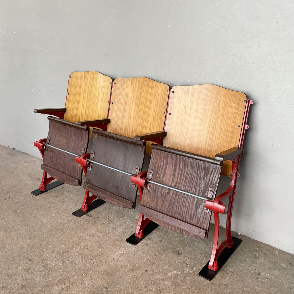 Restored 3-Seater Auditorium Chair (Deep Red Frame)