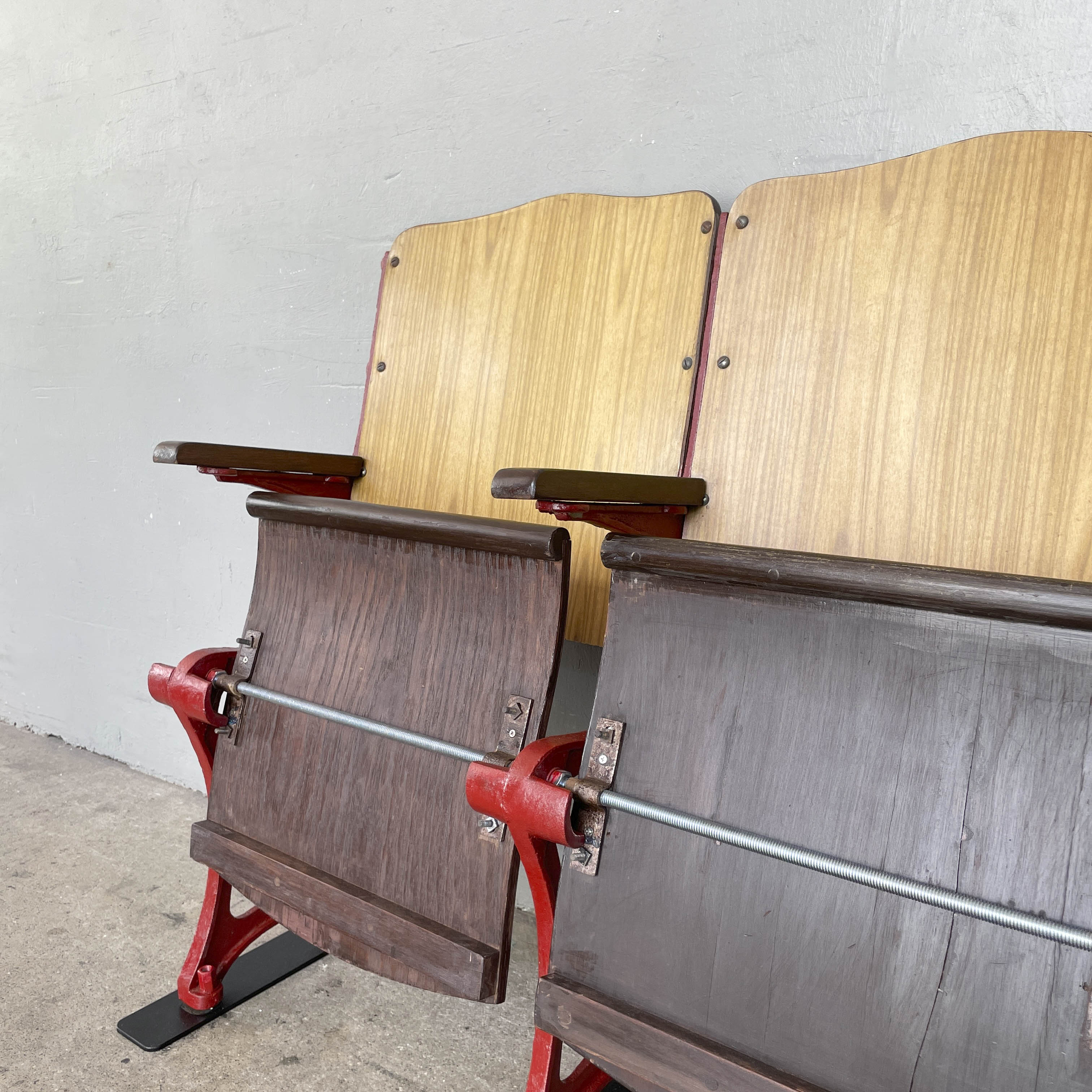 Restored 3-Seater Auditorium Chair (Deep Red Frame)